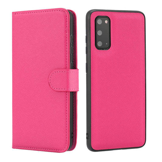 Cross Texture Protective Leather Wallet Cover + Removable TPU Case for Samsung Galaxy S20 4G/S20 5G - Rose