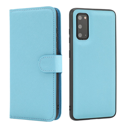 Cross Texture Protective Leather Wallet Cover + Removable TPU Case for Samsung Galaxy S20 4G/S20 5G - Blue