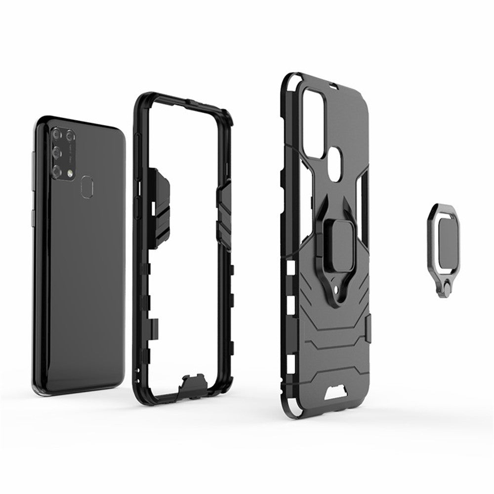 Cool Guard Ring Holder Kickstand PC + TPU Stylish Case for Samsung Galaxy M31 - Black