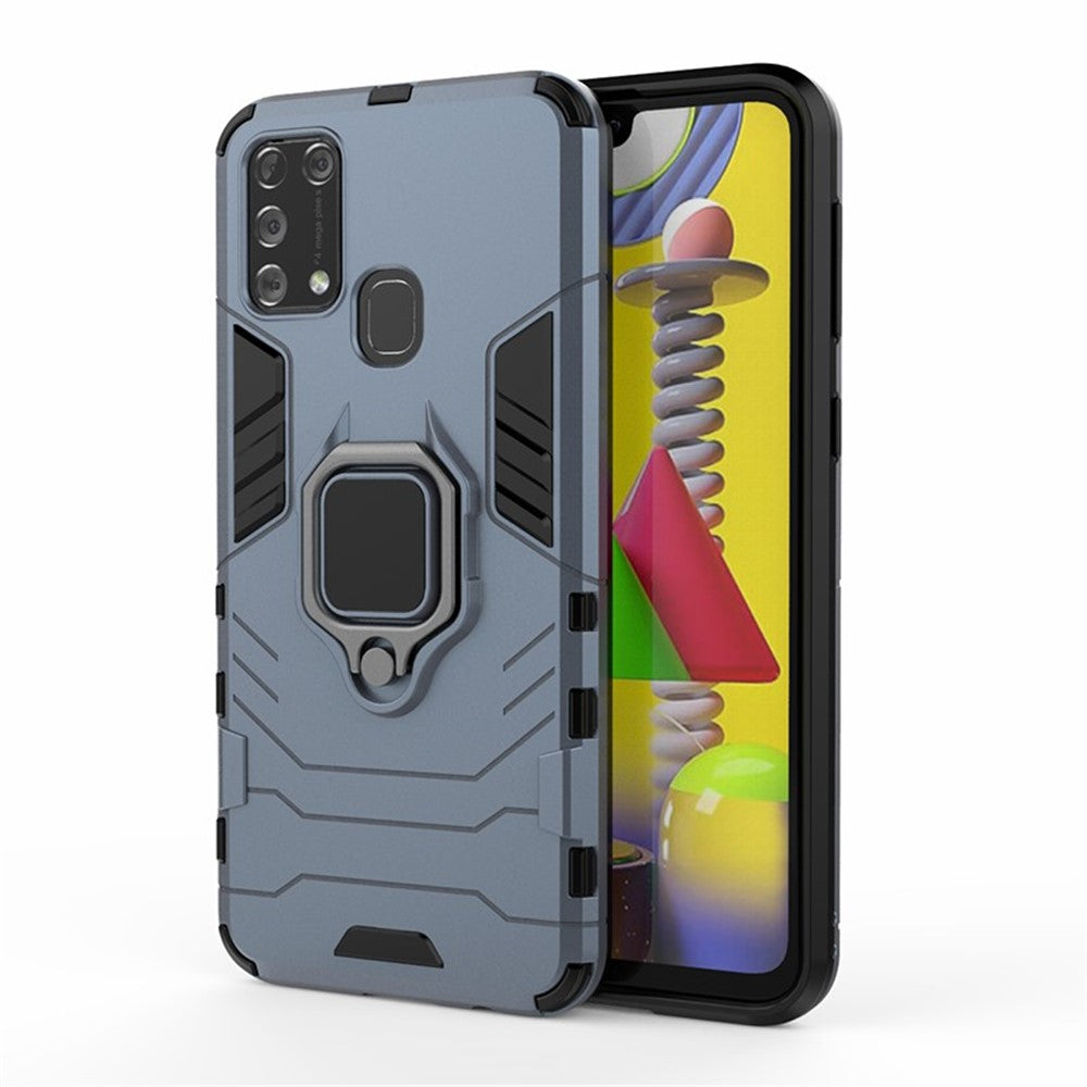 Cool Guard Ring Holder Kickstand PC + TPU Stylish Case for Samsung Galaxy M31 - Blue