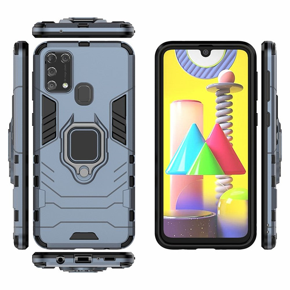 Cool Guard Ring Holder Kickstand PC + TPU Stylish Case for Samsung Galaxy M31 - Blue