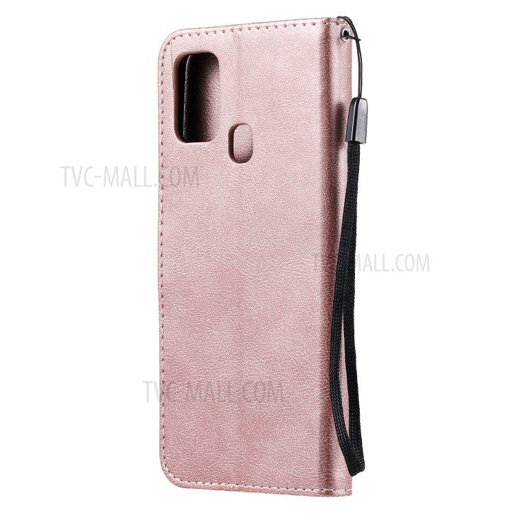 KT Leather Series-2 Solid Color  PU Leather Shell Phone Flip Cover with Strap for Samsung Galaxy M31 - Rose Gold