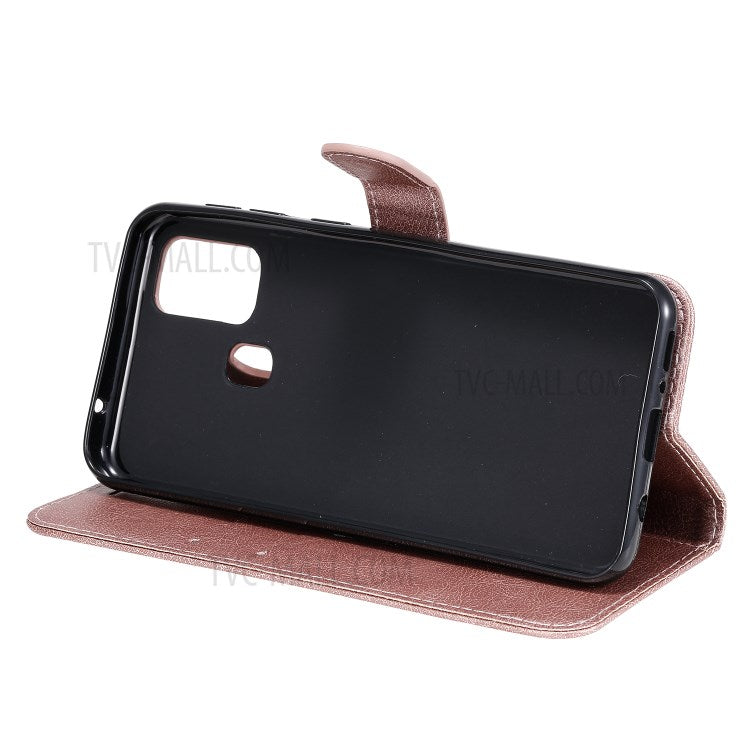 KT Leather Series-2 Solid Color  PU Leather Shell Phone Flip Cover with Strap for Samsung Galaxy M31 - Rose Gold