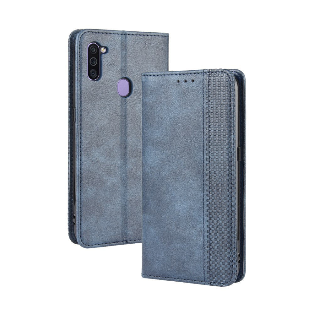 Vintage Style Leather Wallet Stand Case Cover for Samsung Galaxy M11 / A11 (EU Version) - Blue