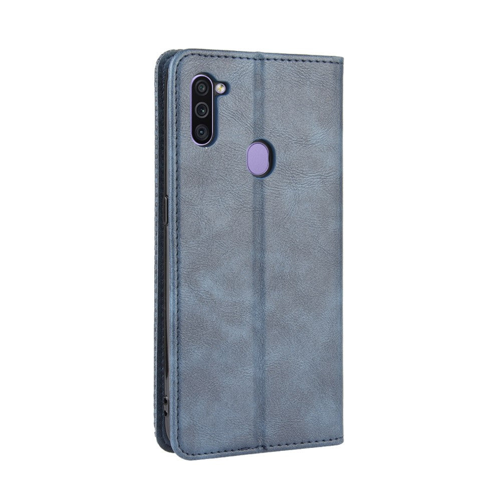 Vintage Style Leather Wallet Stand Case Cover for Samsung Galaxy M11 / A11 (EU Version) - Blue