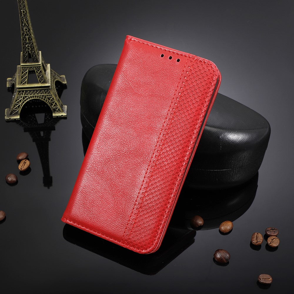 Vintage Style Leather Wallet Stand Case Cover for Samsung Galaxy M11 / A11 (EU Version) - Red