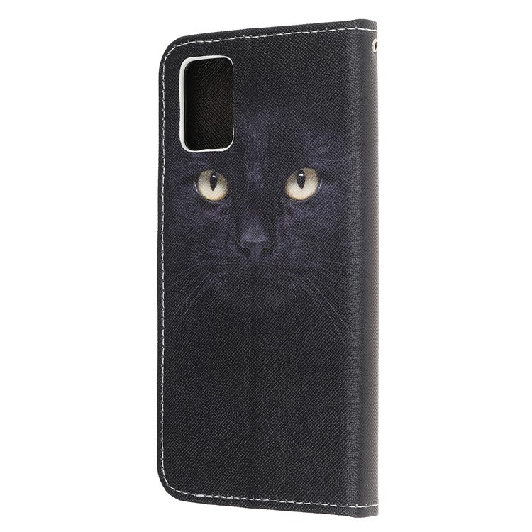 Pattern Printing Cross Texture Leather Wallet Cover with Strap for Samsung Galaxy A31 - Cat in the Dark