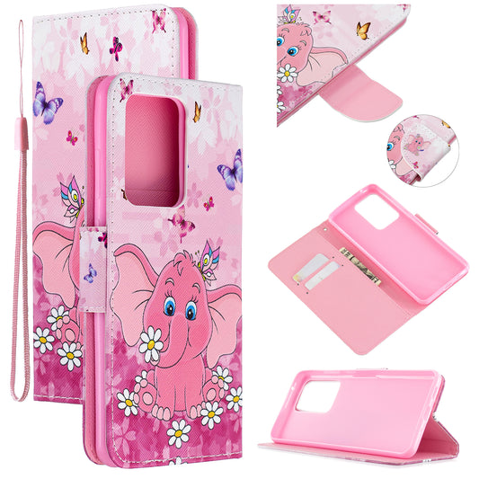 Pattern Printing Cross Texture Leather Wallet Case for Samsung Galaxy S20 Ultra - Elephant and Flowers