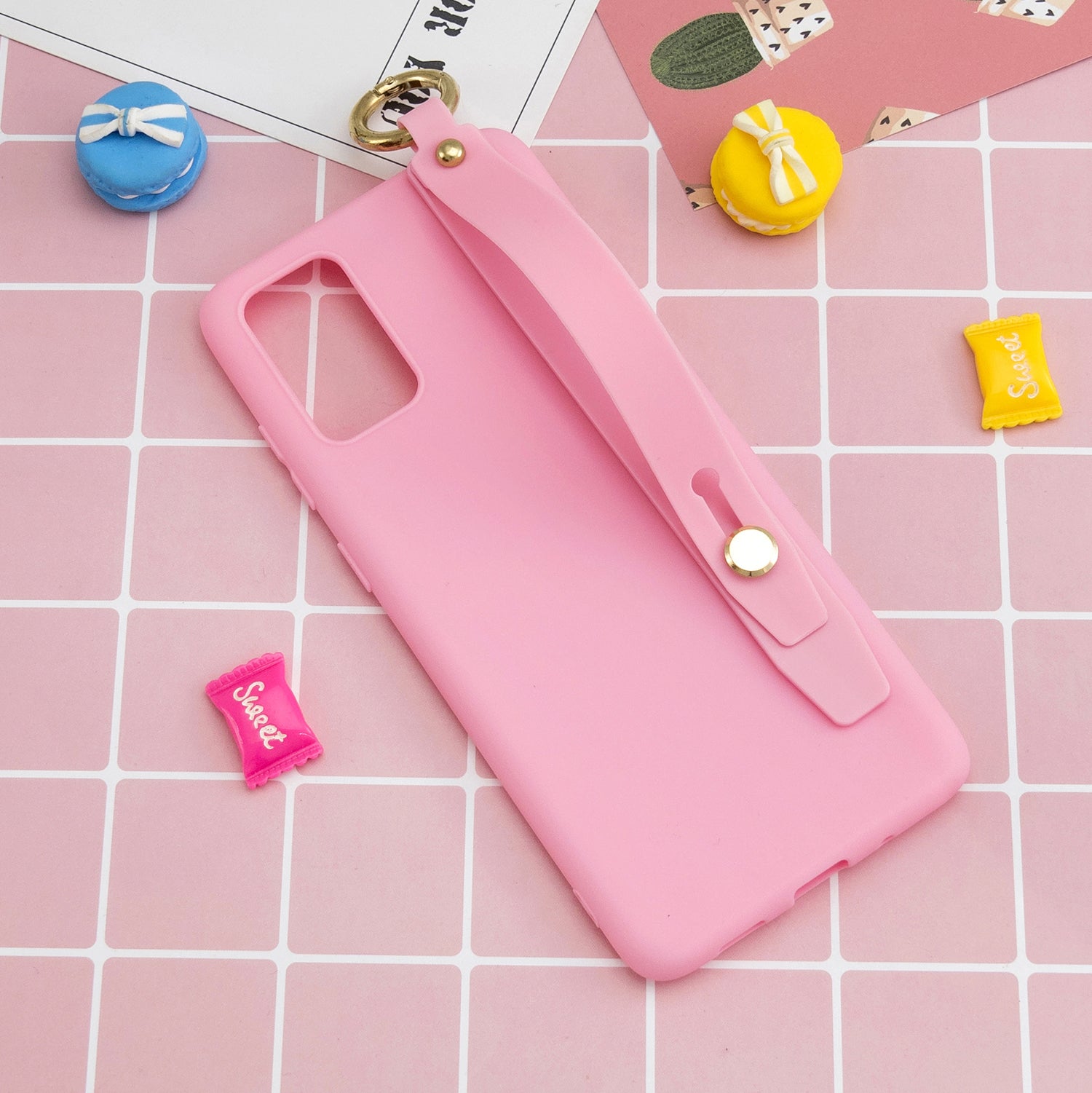 TPU Cell Phone Cover with Wrist Strap Kickstand for Samsung Galaxy S20 4G/S20 5G - Deep Pink