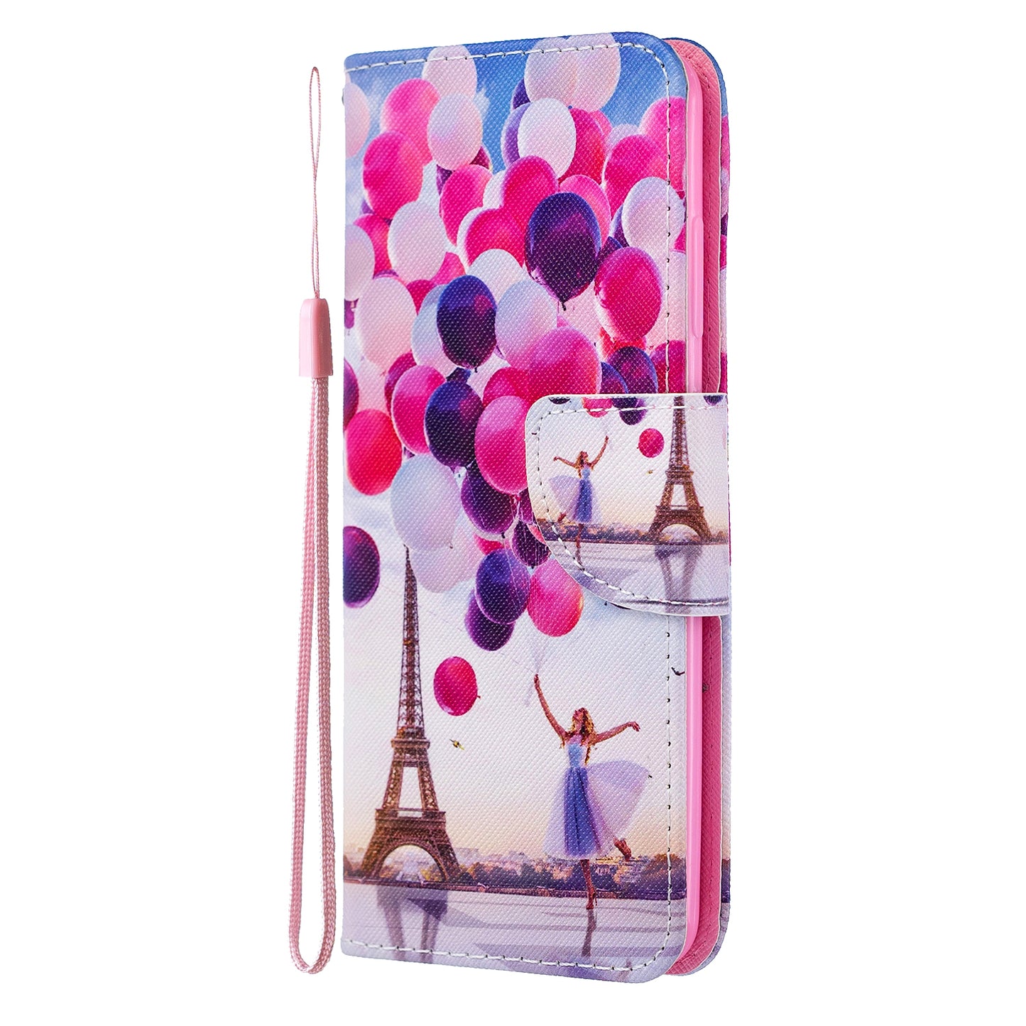 Cross Texture Pattern Printing Flip Leather Wallet Stand Case for Samsung Galaxy S20 4G/S20 5G - Ballon and Eiffel Tower