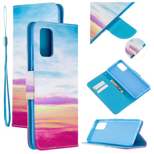 Cross Texture Pattern Printing Flip Leather Wallet Stand Cover for Samsung Galaxy S20 Plus - Colorful Sky