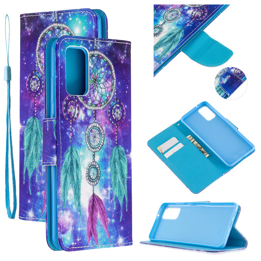 Cross Texture Pattern Printing Flip Leather Wallet Stand Cover for Samsung Galaxy S20 Plus - Dream Catcher