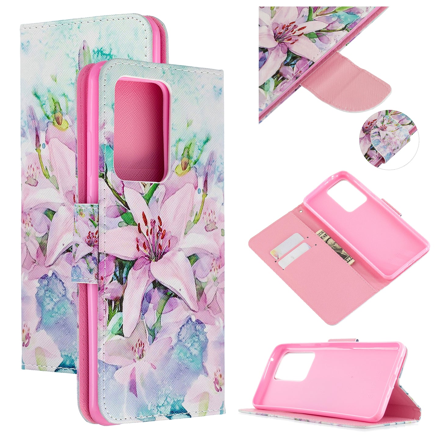 Cross Texture Patterned PU Leather Wallet Cover for Samsung Galaxy S20 Ultra - Vivid Flower