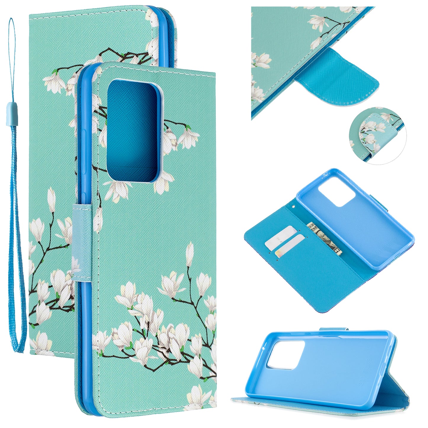 Cross Texture Patterned PU Leather Wallet Cover for Samsung Galaxy S20 Ultra - White Flower
