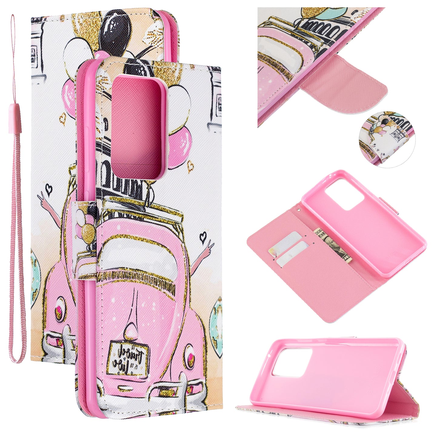 Cross Texture Patterned PU Leather Wallet Cover for Samsung Galaxy S20 Ultra - Car with Balloons