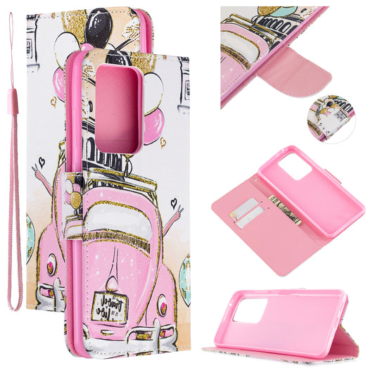Cross Texture Patterned PU Leather Wallet Cover for Samsung Galaxy S20 Ultra - Car with Balloons