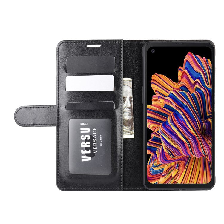 Crazy Horse Wallet Leather Mobile Phone Case for Samsung Galaxy Xcover Pro - Black