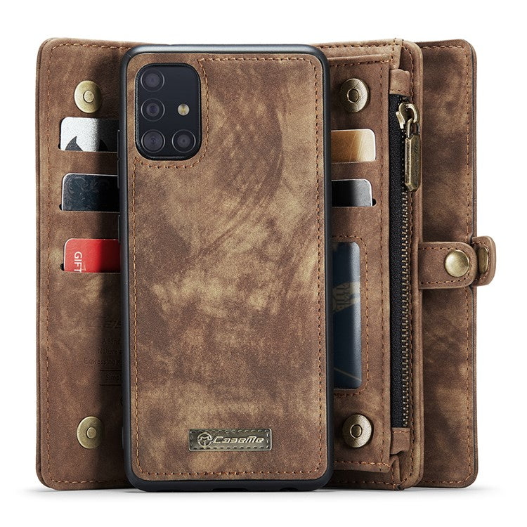 CASEME 008 Series 2-in-1 Multi-slot Wallet Case for Samsung Galaxy A51 SM-A515 Vintage PU Leather Phone Cover - Brown