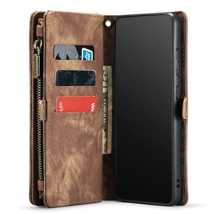 CASEME 008 Series 2-in-1 Multi-slot Wallet Case for Samsung Galaxy A51 SM-A515 Vintage PU Leather Phone Cover - Brown
