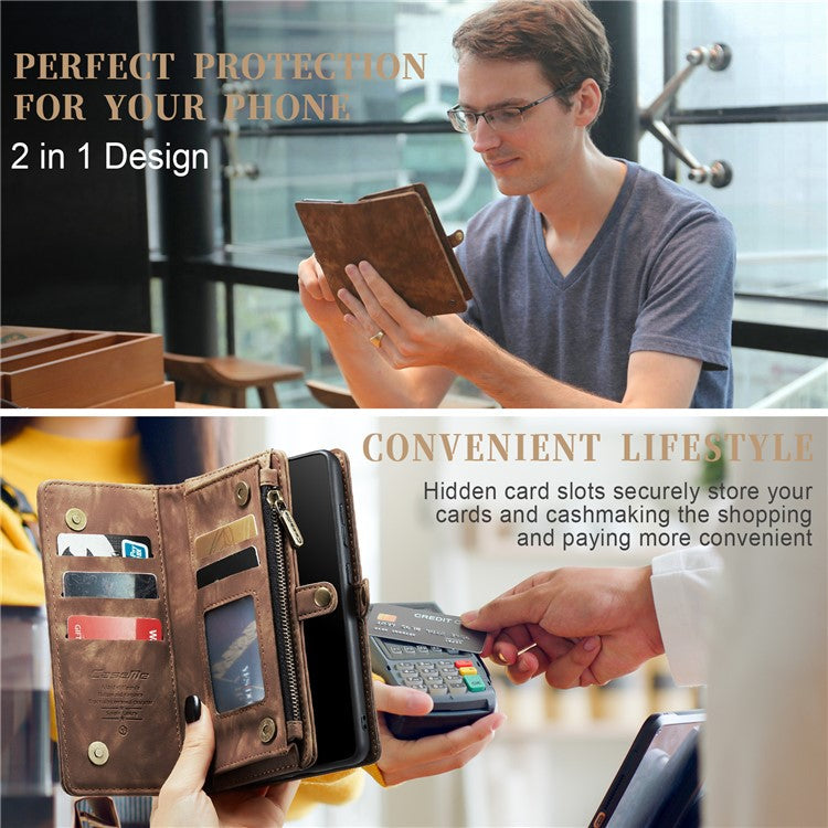 CASEME 008 Series 2-in-1 Multi-slot Wallet Case for Samsung Galaxy A51 SM-A515 Vintage PU Leather Phone Cover - Brown