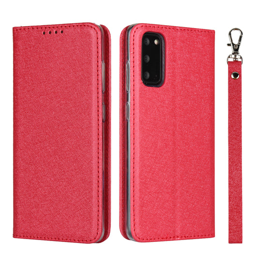 Silk Texture Leather Wallet Phone Case for Samsung Galaxy S20 4G/S20 5G - Red
