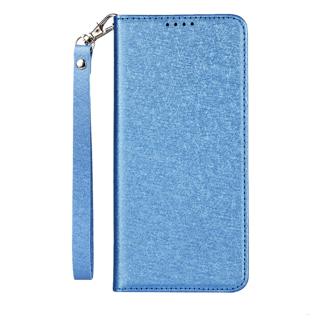 Silk Skin Wallet Stand Cell Phone Protective Leather Cover for Samsung Galaxy S20 Plus - Blue