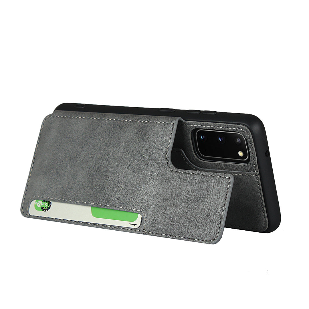 Leather Coated TPU with Card Holder Case with Kickstand for Samsung Galaxy S20 4G/S20 5G - Grey