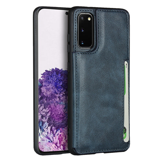 Leather Coated TPU with Card Holder Case with Kickstand for Samsung Galaxy S20 4G/S20 5G - Blue