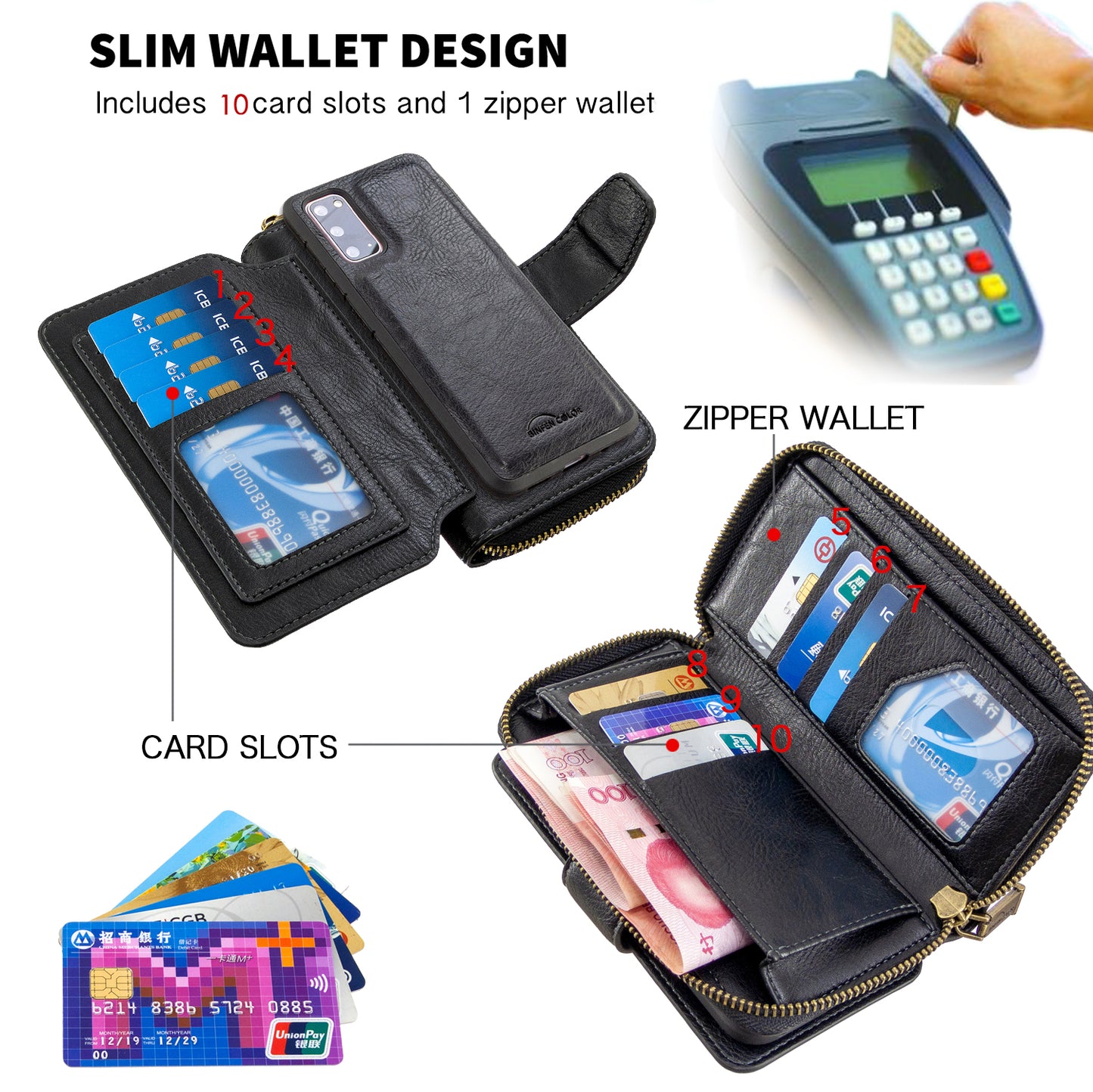BF001 Detachable 2-in-1 Leather Cover Zipper Wallet Phone Case for Samsung Galaxy S20 4G/S20 5G - Black