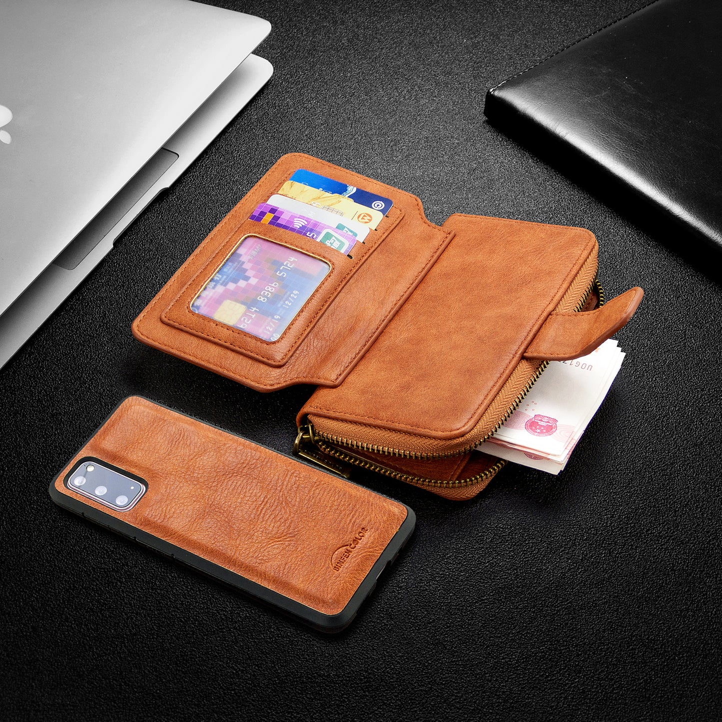 BF001 Detachable 2-in-1 Leather Cover Zipper Wallet Phone Case for Samsung Galaxy S20 4G/S20 5G - Brown