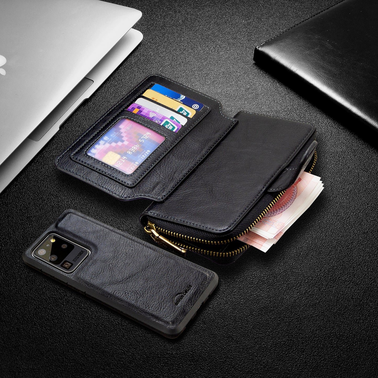 BF001 Leather Cover Zip Wallet Phone Case for Samsung Galaxy S20 Ultra - Black