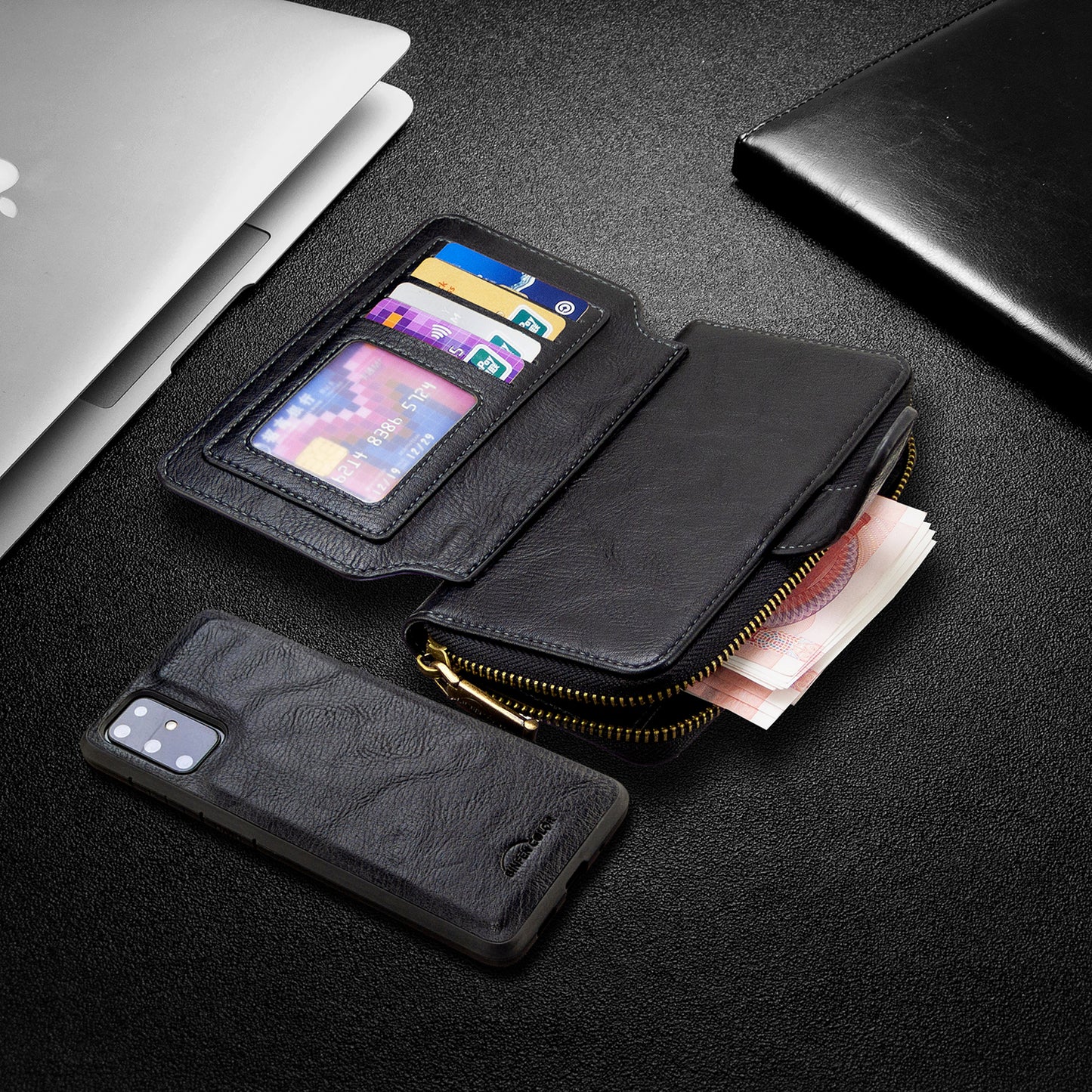 BF001 Zipper Wallet Leather Phone Case Cover Shell for Samsung Galaxy S20 Plus - Black