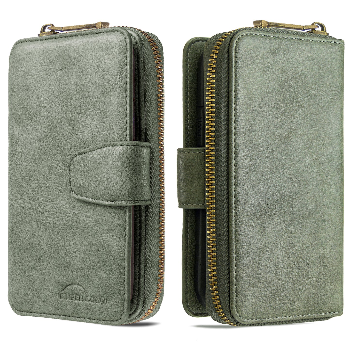 BF001 Zipper Wallet Leather Phone Case Cover Shell for Samsung Galaxy S20 Plus - Green