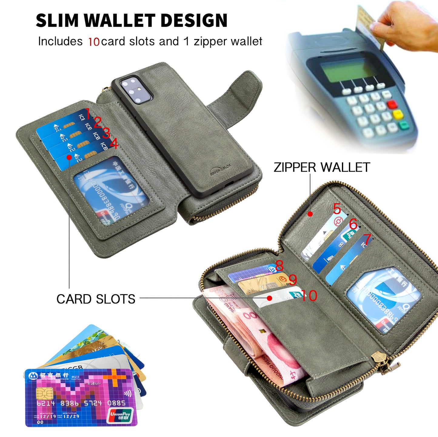BF001 Zipper Wallet Leather Phone Case Cover Shell for Samsung Galaxy S20 Plus - Green