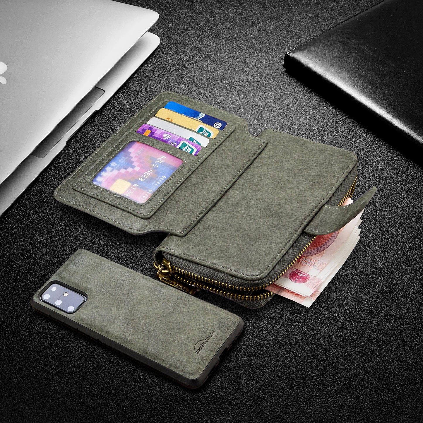 BF001 Zipper Wallet Leather Phone Case Cover Shell for Samsung Galaxy S20 Plus - Green