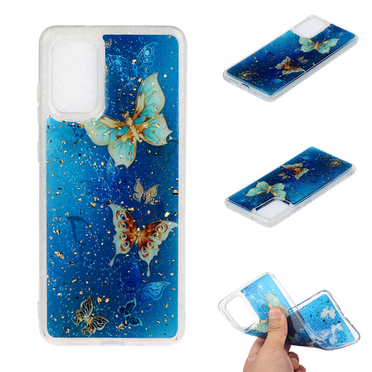 Glitter Sequins Inlaid Pattern Painting Soft TPU Back Shell for Samsung Galaxy S20 Plus - Butterflies
