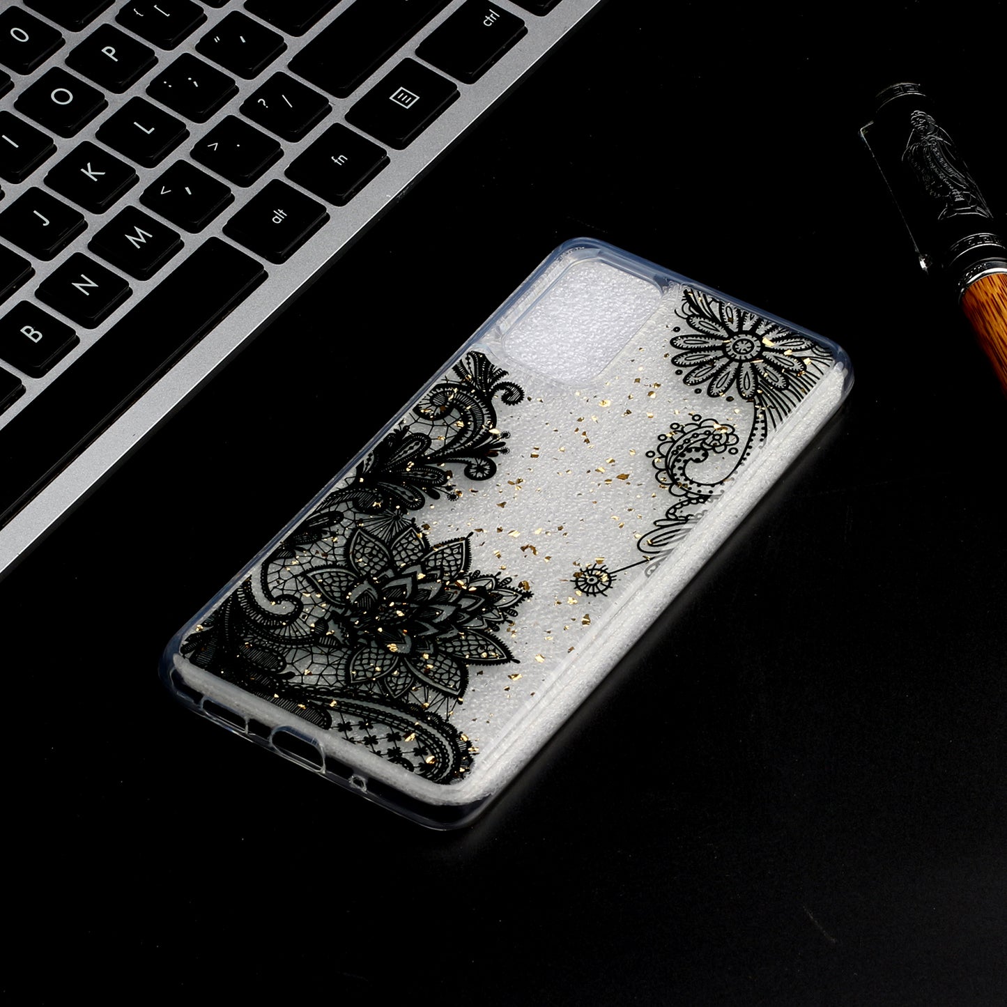 Glitter Sequins Stylish TPU Phone Shell for Samsung Galaxy S20 Ultra - Black Lace