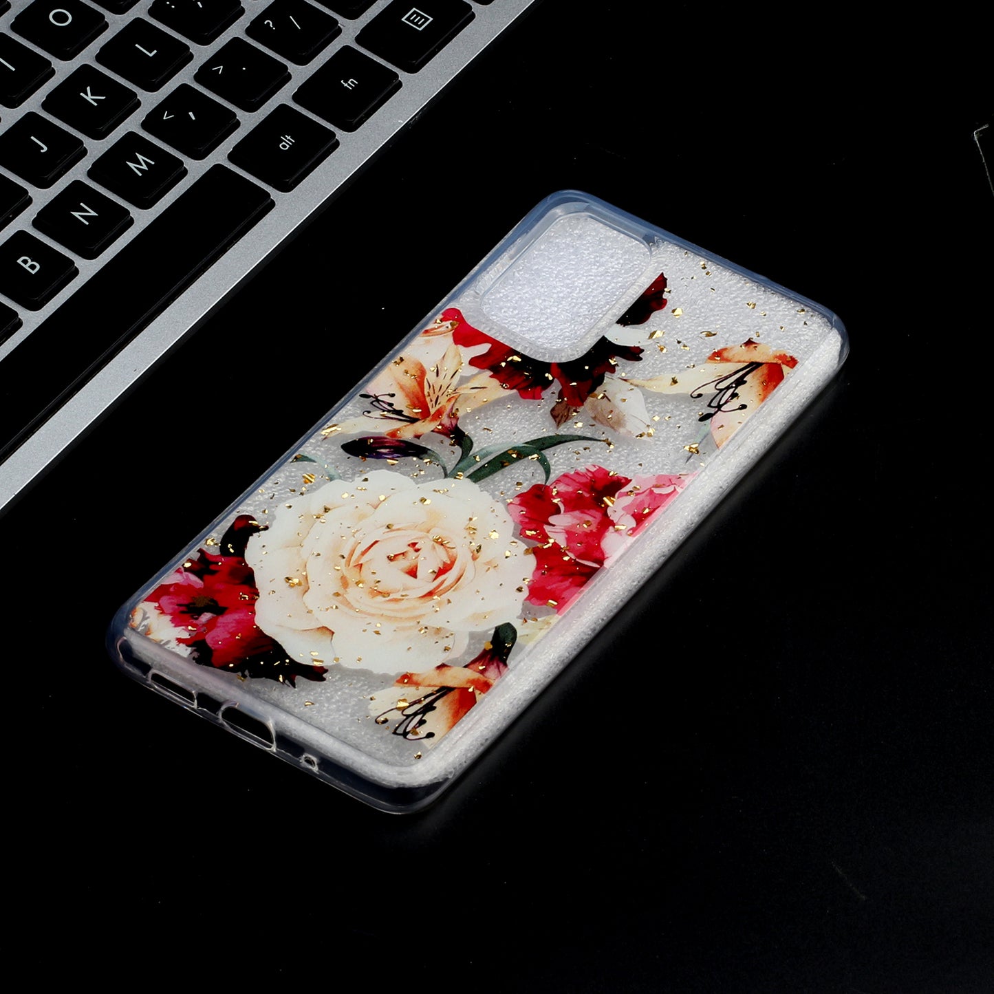 Glitter Sequins Stylish TPU Phone Shell for Samsung Galaxy S20 Ultra - Pretty Flowers