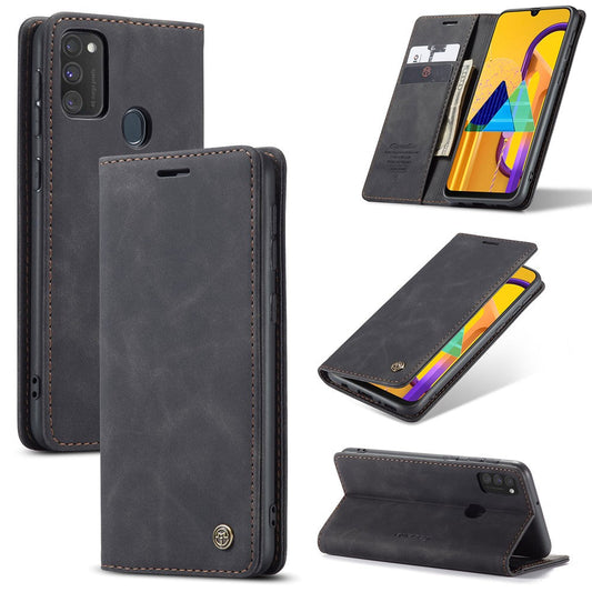 CASEME 013 Series Auto-absorbed Leather with Wallet Shell for Samsung Galaxy M30s/M21  - Black
