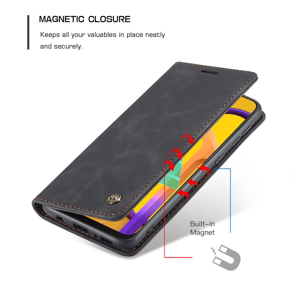 CASEME 013 Series Auto-absorbed Leather with Wallet Shell for Samsung Galaxy M30s/M21  - Black