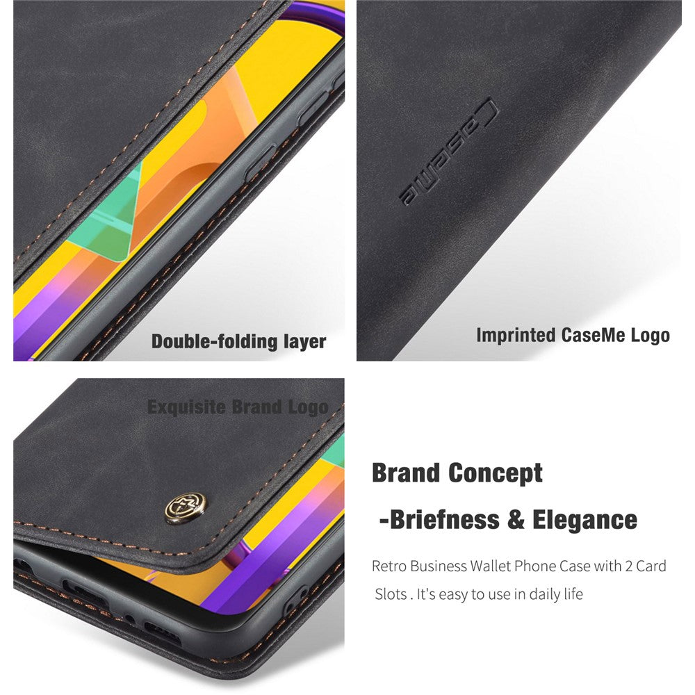 CASEME 013 Series Auto-absorbed Leather with Wallet Shell for Samsung Galaxy M30s/M21  - Black