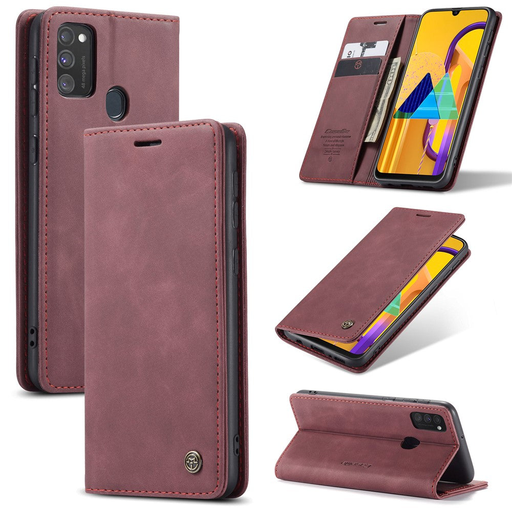 CASEME 013 Series Auto-absorbed Leather with Wallet Shell for Samsung Galaxy M30s/M21  - Wine Red