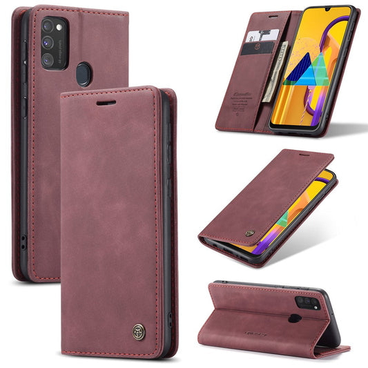 CASEME 013 Series Auto-absorbed Leather with Wallet Shell for Samsung Galaxy M30s/M21  - Wine Red