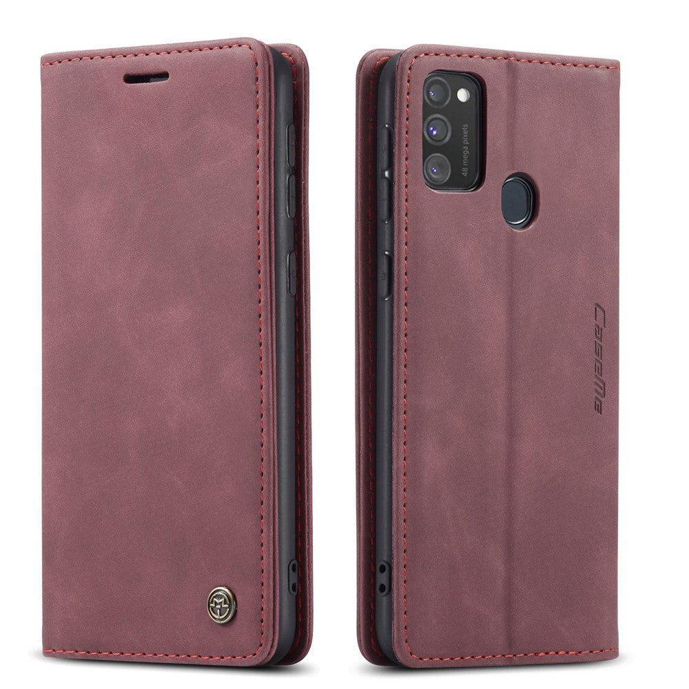 CASEME 013 Series Auto-absorbed Leather with Wallet Shell for Samsung Galaxy M30s/M21  - Wine Red