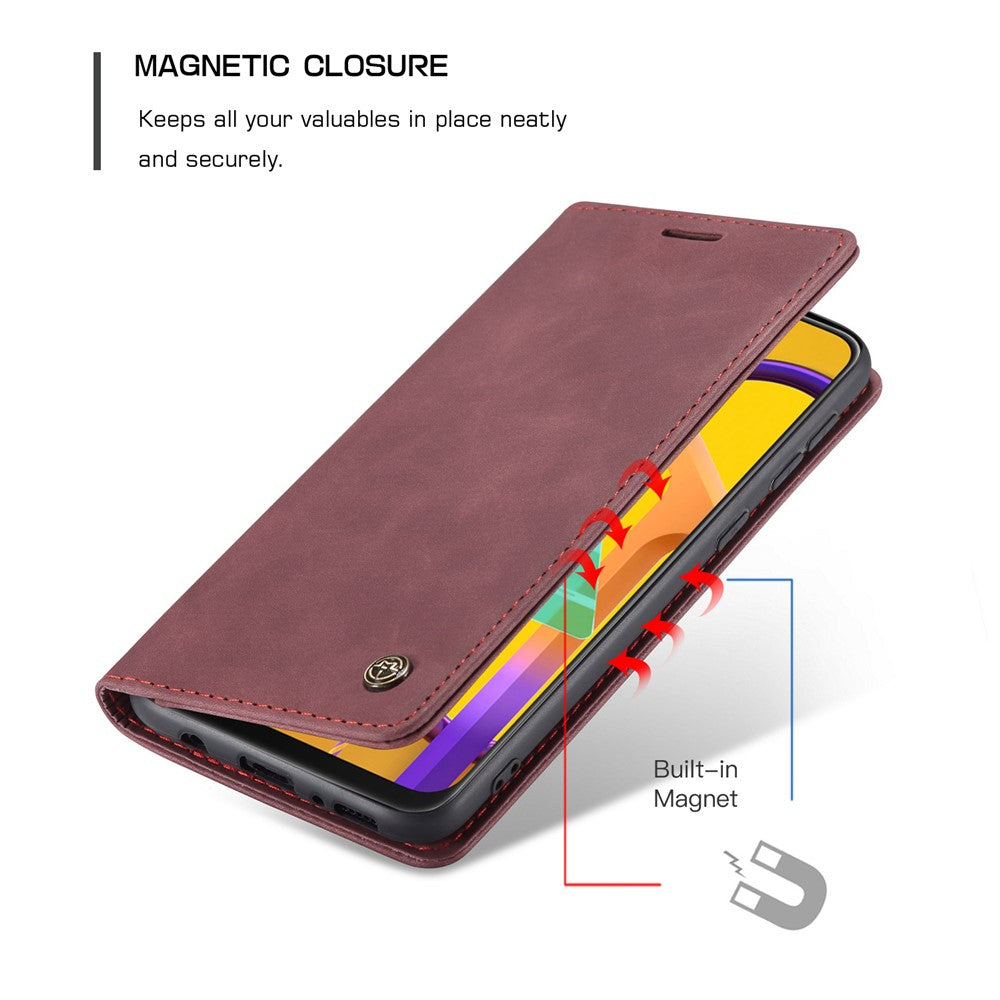 CASEME 013 Series Auto-absorbed Leather with Wallet Shell for Samsung Galaxy M30s/M21  - Wine Red