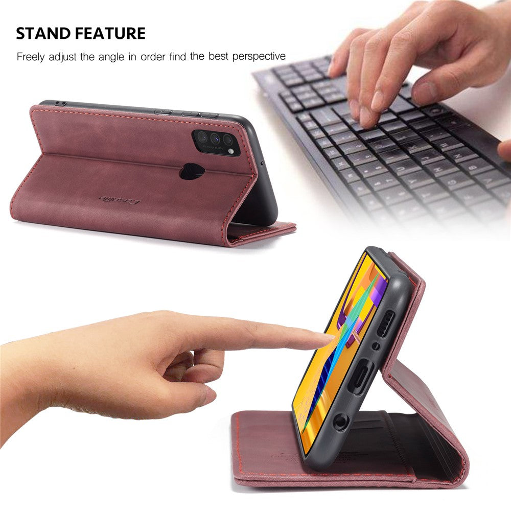CASEME 013 Series Auto-absorbed Leather with Wallet Shell for Samsung Galaxy M30s/M21  - Wine Red