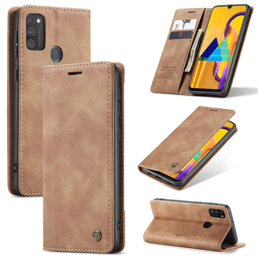 CASEME 013 Series Auto-absorbed Leather with Wallet Shell for Samsung Galaxy M30s/M21  - Brown