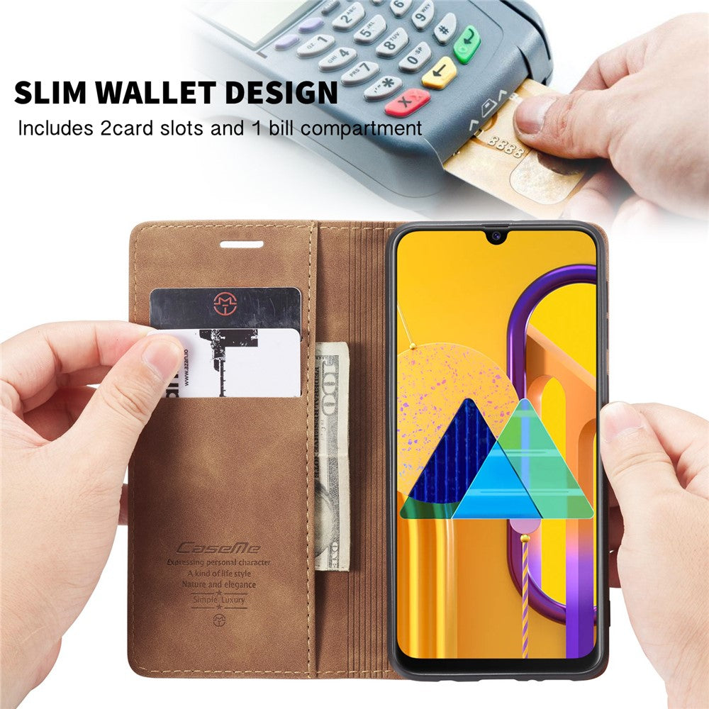 CASEME 013 Series Auto-absorbed Leather with Wallet Shell for Samsung Galaxy M30s/M21  - Brown
