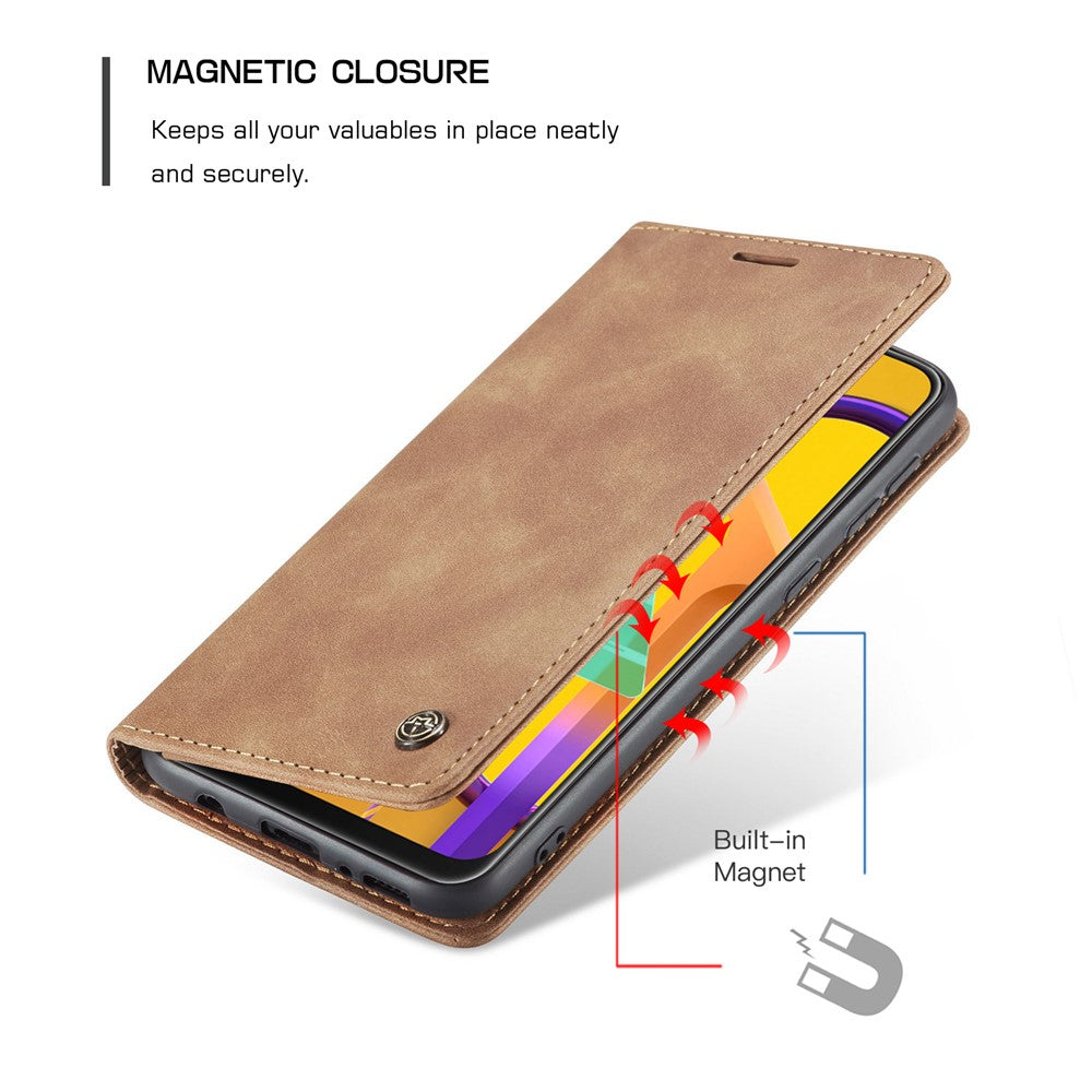 CASEME 013 Series Auto-absorbed Leather with Wallet Shell for Samsung Galaxy M30s/M21  - Brown