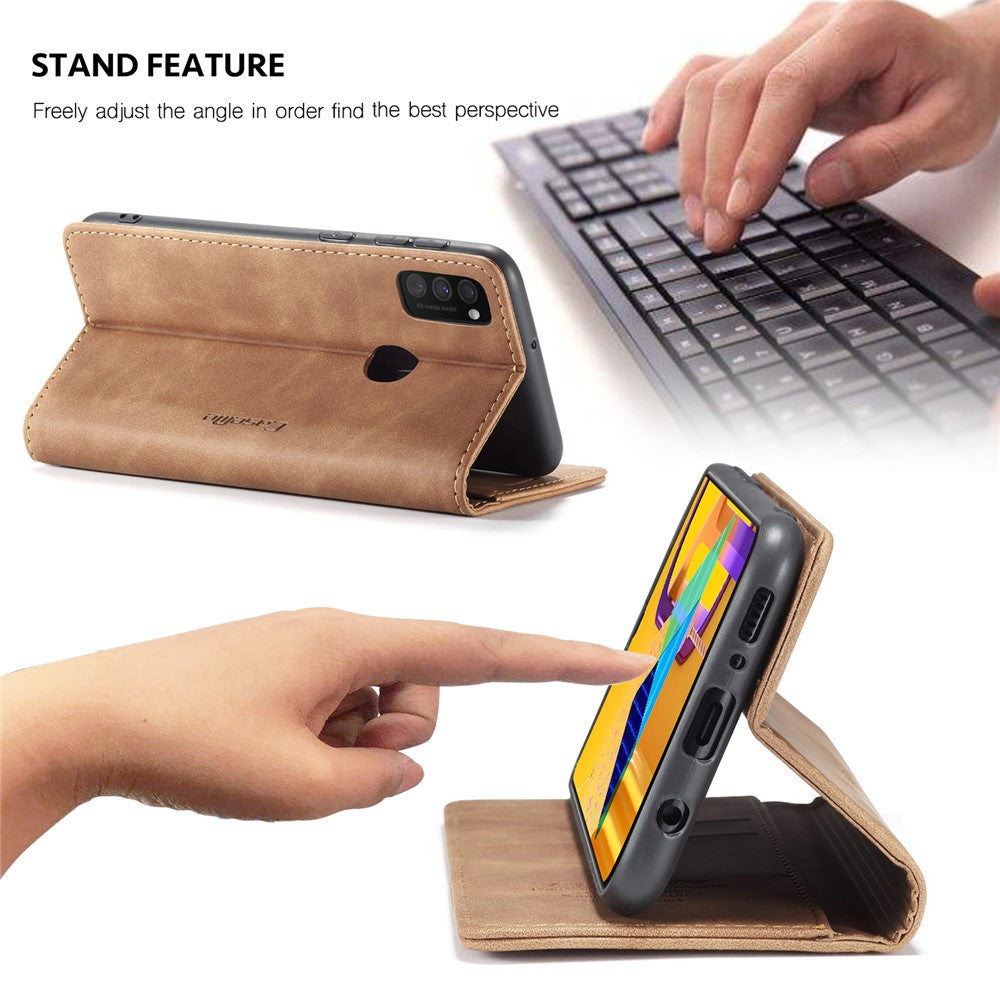 CASEME 013 Series Auto-absorbed Leather with Wallet Shell for Samsung Galaxy M30s/M21  - Brown